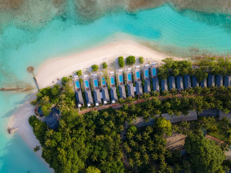 Royal Island - Beach Pool Villa - Aerial - 4K